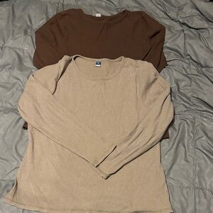 Old Navy Plush Tee Ribbed Long Sleeve - Beige & Brown size XXL